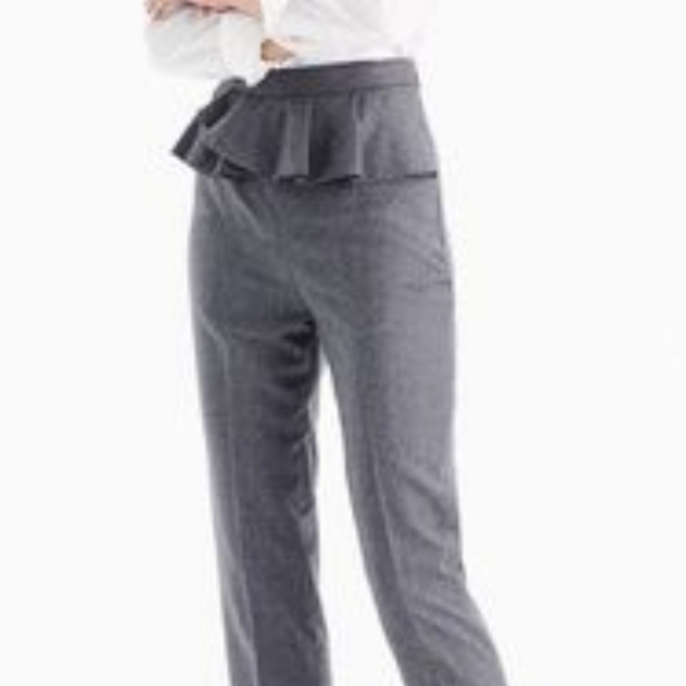 J. Crew Gray Wool Ruffle Waist Slim Trouser Pants Size 6